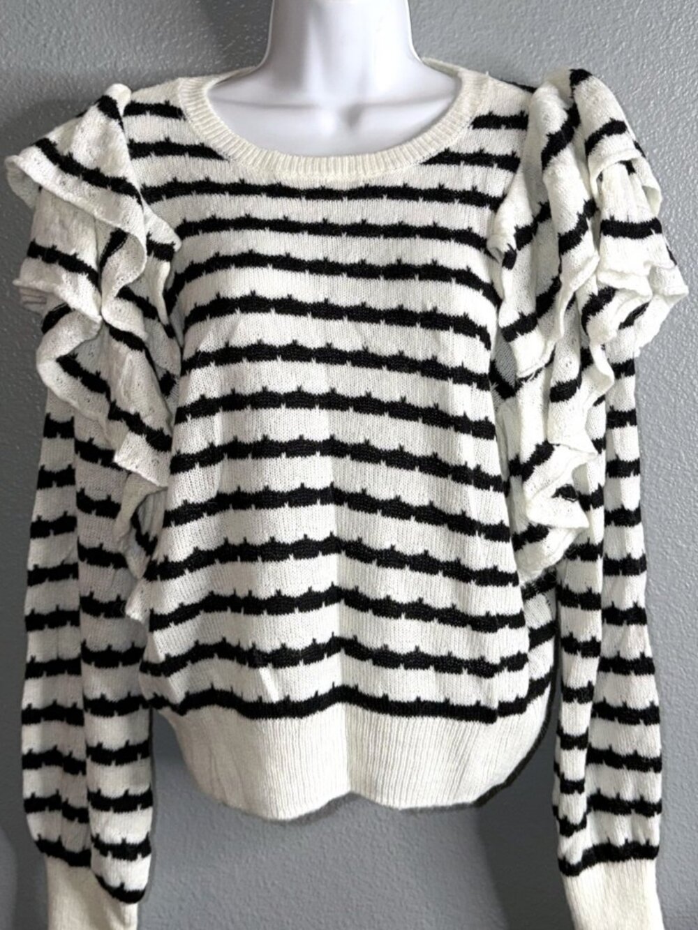 Chelsea & Violet Striped Ruffle Shoulder Sweater Size L